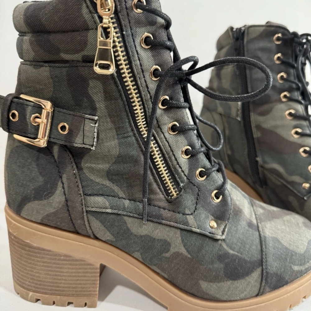 Catherines Camouflage Combat Boots with Tan Soles